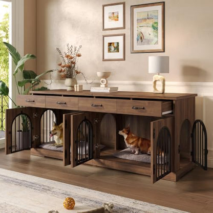 70.8" Large Dog Crate Furniture & TV Stand for 2 Dogs – Double Kennel with 4, view 3