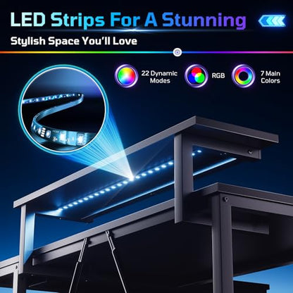 42-Inch L-Shaped Computer Desk with Charging & LED, Black, view 7