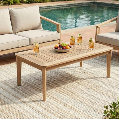 Hartford Patio Acacia Wood Coffee Table, Solid Wood Outdoor Table for Patio Furniture Set, Slat Panel Rectangular Top, Natural Washed