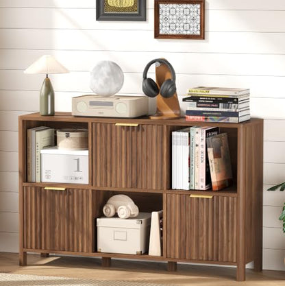 6 Cube Storage Organizer Fluted Bookcase with Reversible Door, view 4