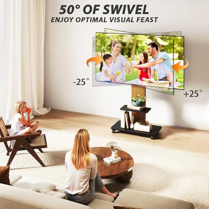 Heavy Duty Rolling TV Stand for 55-100 inch Large Screens | Supports up to 172 lbs (150 lbs TV + 22 lbs Shelf), Mobile TV Cart with Wooden Base and Lockable Wheels, Black and Walnut