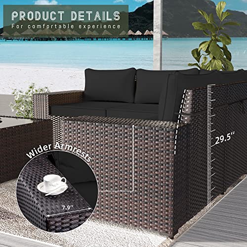 12 PCS Outdoor Patio Furniture Set,Outdoor Sectional Furniture All Weather PE Rattan Wicker Patio Conversation Set with 2 Coffee Tables and 10 Thickened Cushions,Black