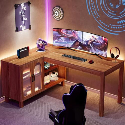 59" L Shaped Desk with File Cabinet, Executive Office Desk with Storage Shelves, view 6