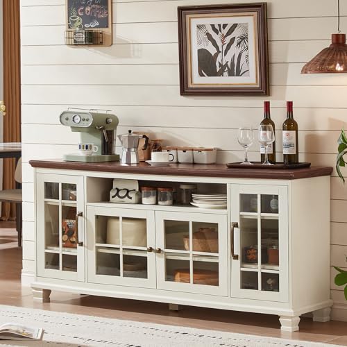 60-Inch Sideboard Buffet Cabinet with Glass Doors,White, view 2