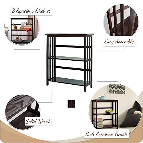 Mission Style 3-Shelf Bookcase, Espresso