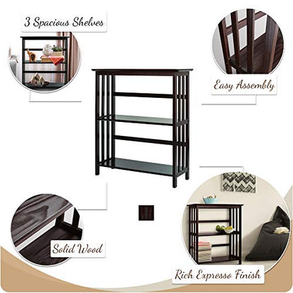 Mission Style 3-Shelf Bookcase, Espresso