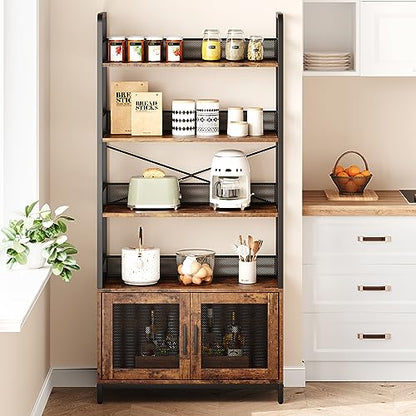 Bookshelf with Doors Industrial Bookcase with 4 Tiers Open Storage Shelf 70.87 in Tall Bookshelves Rustic Display Rack Cabinet for Bedroom, Living Room, Home Office, Brown