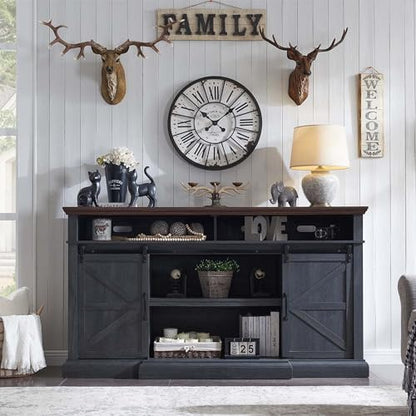 Farmhouse 80/75 inch TV Stand, 37.4" Tall Entertainment Center, Grey, view 5