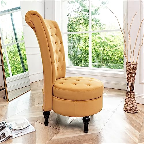 Royal High-Back Velvet Accent Chair for Vanity with Storage and Luxurious Upholstery, Retro Design and Versatile Usage for Livingroom, Bedroom, Lounge and Office, Yellow