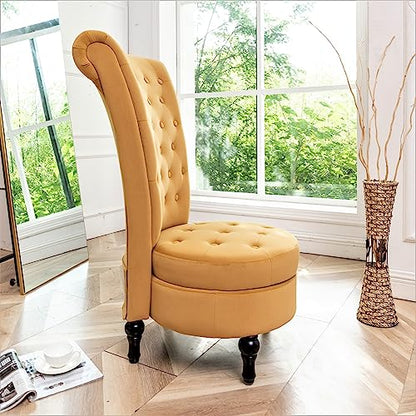 Royal High-Back Velvet Accent Chair for Vanity with Storage and Luxurious Upholstery, Retro Design and Versatile Usage for Livingroom, Bedroom, Lounge and Office, Yellow