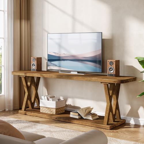 63-Inch Solid Wood TV Stand for 50/55/60/65/70/75-Inch TVs, Farmhouse Entertainment Center with Storage Shelf, Low Media Console Television Stands for Living Room, Bedroom