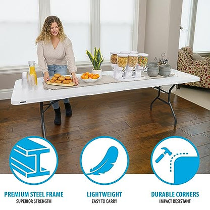 8-Foot Fold in Half Table, Light Commercial, White Granite