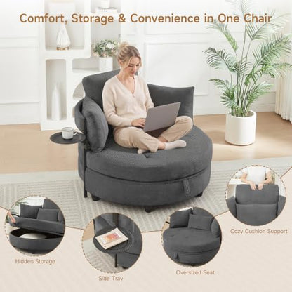 Oversized Chaise Lounge Chair Indoor with Hidden Storage & 270° Rotating Side, view 5