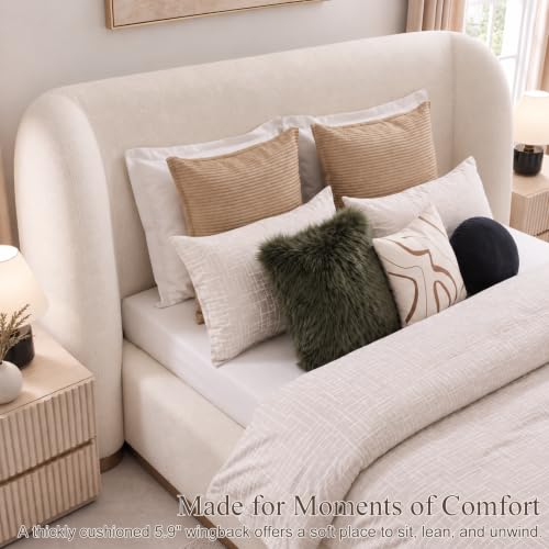 Queen Upholstered Cloud Bed Frame with Sculpted Wingback Headboard, view 5