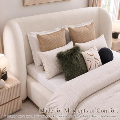 Queen Upholstered Cloud Bed Frame with Sculpted Wingback Headboard, view 5