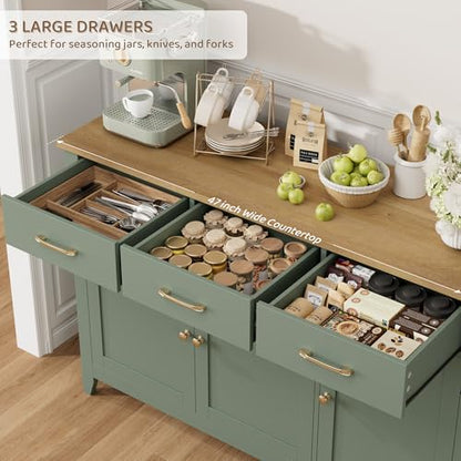 47" W Kitchen Buffet Sideboard Cabinet with Storage Drawers, Green, view 7