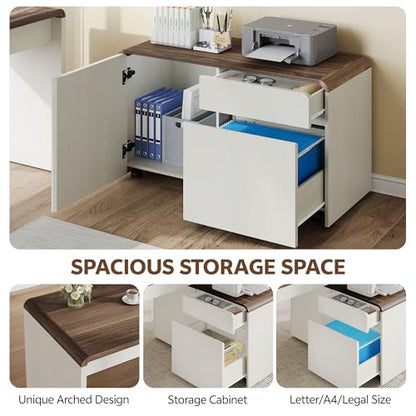78.7 Inch Large L Shaped Desk with Drawers, White & Walnut, 2 Pack, view 4