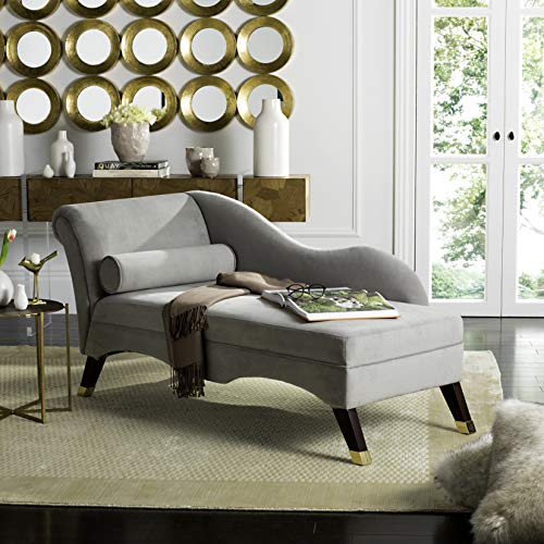 Safavieh Home Collection Caiden Grey Velvet Chaise with Pillow, view 3