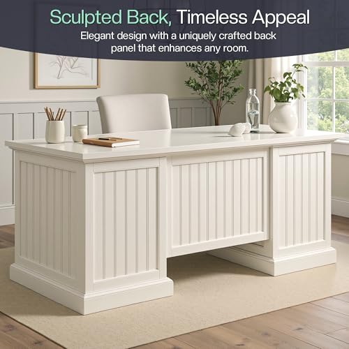 68" Executive Desk for Home Office & Study, Pure White, view 4