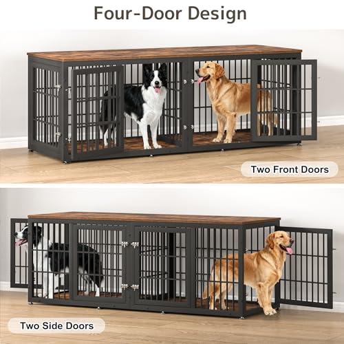 78" Heavy Duty Double Dog Crate Furniture for Large/Medium Dogs, view 3