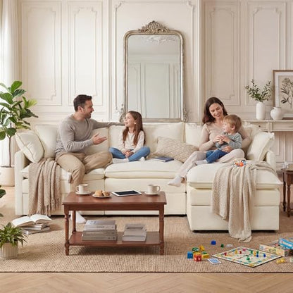 Modular Sectional Sofa with Storage Ottomans,102" L-Shaped Cloud Couch,Comfy Modern Couches with Pillows & Upholstered Deep Seat Cushion for Apartment Living Room Bedroom（Beige）