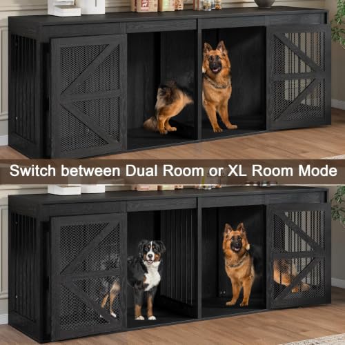 94in Double Dog Crate Furniture, Dog Kennel TV Stand, Black, view 5