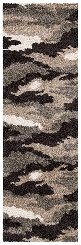 SAFAVIEH Florida Shag Collection Runner Rug - 2'3" x 9', Beige & Multi, Camouflage Design, Non-Shedding & Easy Care, 1.2-inch Thick Ideal for High Traffic Areas in Living Room, Bedroom (SG453-1391)