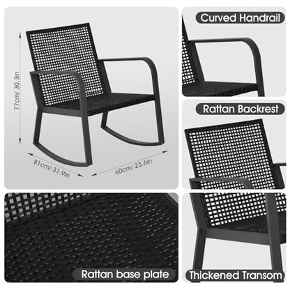 Bistro 3 Piece Patio Furniture Set, Patio Table and Rattan Outdoor Rocking Chairs Set of 2, Outdoor Bistro Conversation Set for, Garden, Balcony, Poolside, Backyard, Beige
