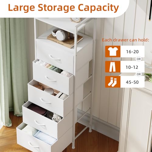 White Tall Dresser for Bedroom with 5 Drawers, Tall Nightstand, view 6