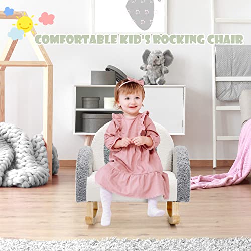 Kids Sofa, Toddler Rocking Chair with Solid Wooden Frame, Anti-Tipping Design, Plush Fabric, Children Armchair for Nursery Kindergarten Playroom Preschool, Gift for Boys Girls (Grey)