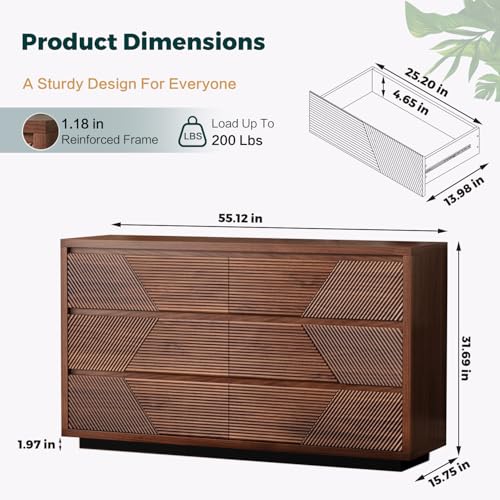 55.12" Modern Chest of Drawer, 6 Deep Drawers, Clothes Organizer, view 3