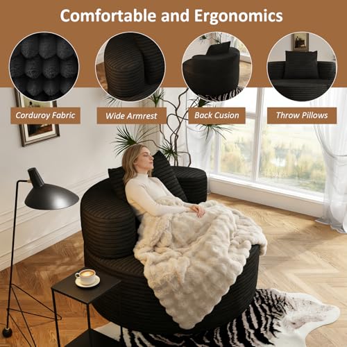 37.4" Oversized Boneless Chair Round, Chaise Lounge Boneless Accent Chair Indoor, Upholstered Corduroy Deep Seat Sofa Chair, No Assembly Required, for Living Room Bedroom Apartment