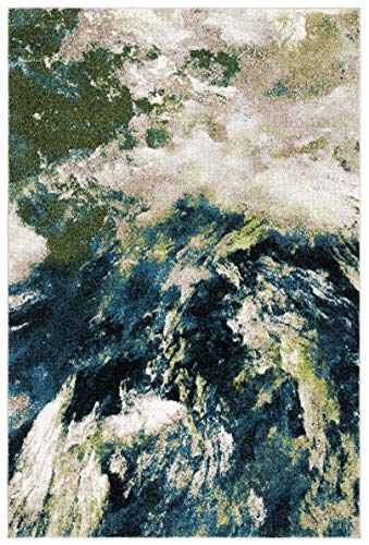 SAFAVIEH Glacier Collection 5'3" x 7'6" Navy / Green GLA123M Modern Abstract Non-Shedding Living Room Bedroom Dining Home Office Area Rug
