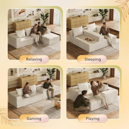 104'' Cloud Sectional Couches for Living Room, Modular Boneless Couch with Left Facing Chaise, L Shape Memory Foam Corduroy, with Cushion, Beige