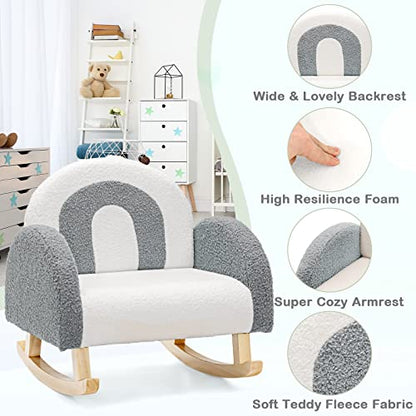 Kids Sofa, Toddler Rocking Chair with Solid Wooden Frame, Anti-Tipping Design, Plush Fabric, Children Armchair for Nursery Kindergarten Playroom Preschool, Gift for Boys Girls (Grey)