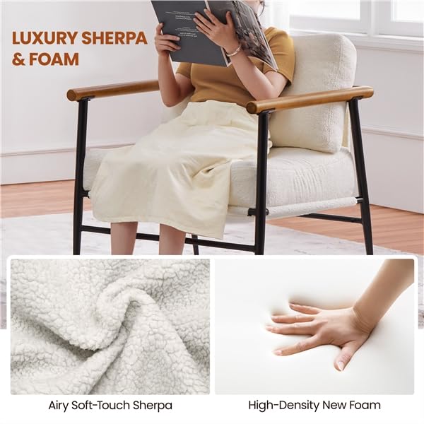 Yaheetech Accent Chairs Set of 2, Modern Living Room Chairs, Ivory | Boucle Fabric Lounge Chair with Metal Frame, Plush Back Pillow and Seat Cushion for Living Room Bedroom Vanity Waiting Room
