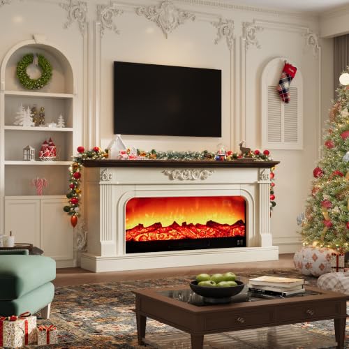 71inch Fireplace with Mantel Antique White TV Stand, view 5