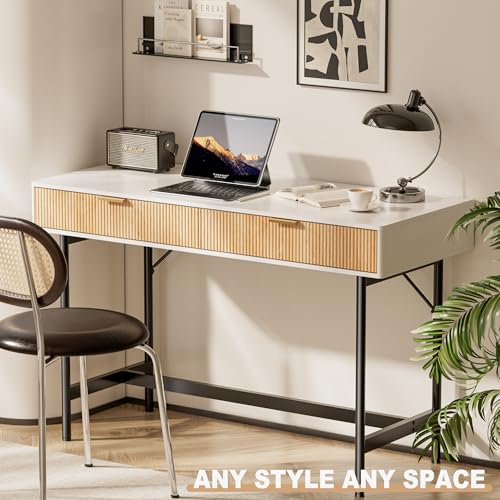45 Inch White Desk with Drawers, Small Writing Desks for Bedroom, view 8
