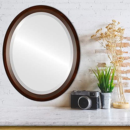 Oval Wooden Beveled Wall Mirror for Home Decor, Bathroom, Vanity, Bedroom, Living Room, Hallway - Mocha - 20x26 Outside Dimensions