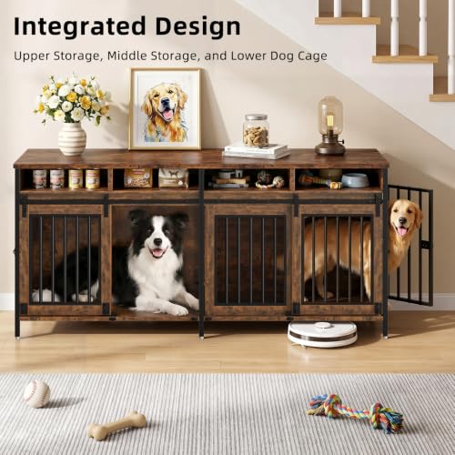 78.7" Dog Crate Furniture with Removable Divider and Drawers, view 3