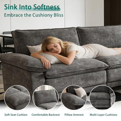 Modern L Shaped Sofa Couches for Living Room, Modular Sectional Cloud Couch with Movable Ottoman, Comfy Chenille Sofa for Apartment and Small Space, Dark Gray