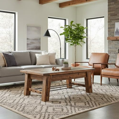 Durango Solid Wood Coffee Table with Metal Storage Shelf | 48-Inch, Rustic Industrial Living Room Table, Metal Accent, Rustic Natural Grain Lacquer Finish