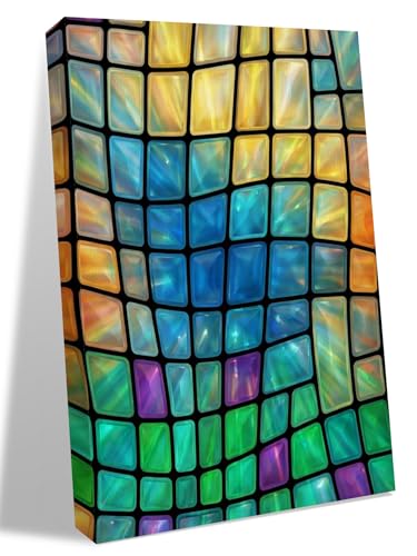 NuYeBiofx Abstract Glass Mosaic Pattern Canvas Wall Art Prints,48"x32" Framed Picture Artwork Modern Aesthetic Art Printed Canvas Oil Painting for Living Room Bedroom Office,Ready to Hang