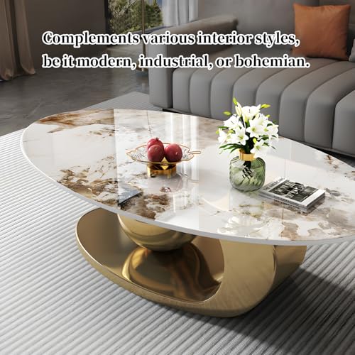 51.2'' Modern Coffee Tables for Living Room,Marble Oval Center Table with Luxury Metal Gold Base,Heat & Scratch Resistant,Easy Installation,Accent Furniture for Any Home Decor