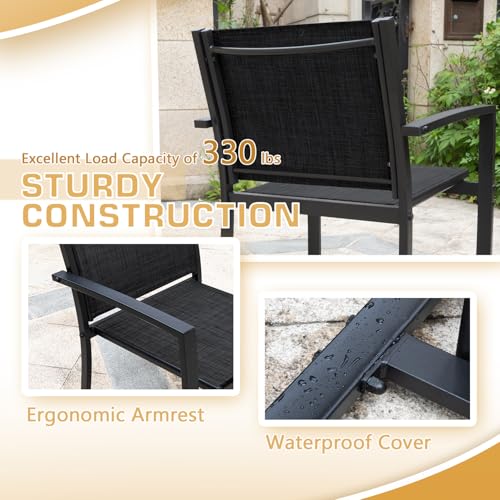 4 Pieces Patio Furniture Set Outdoor Conversation Textilene Fabric Chairs for Lawn, Garden, Balcony, Poolside with A Glass Coffee Table, Black