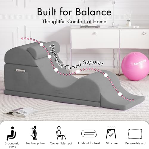 Convertible Yoga Chair for Adults, Ergonomic Foam Lounge with Lumbar Pillow, view 6