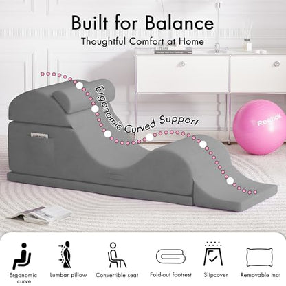 Convertible Yoga Chair for Adults, Ergonomic Foam Lounge with Lumbar Pillow, view 6