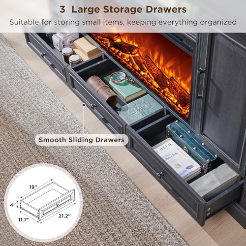 35.7" Tall Farmhouse Fireplace TV Stand for 80 Inch TV Living Room, Black, view 7