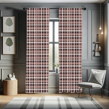 Vintage Curtains, Gingham Style Checkered Lines Popular Culture Fashion Featured Pattern Image, Window Treatments 2 Panel Set for Living Room Bedroom, Pair of - 28" x 84", Brown Camel