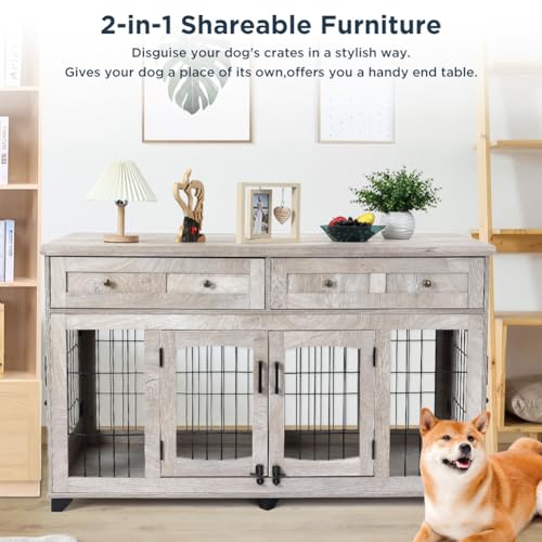 2 Rooms Dog Crate Furniture for Big Breed, view 4